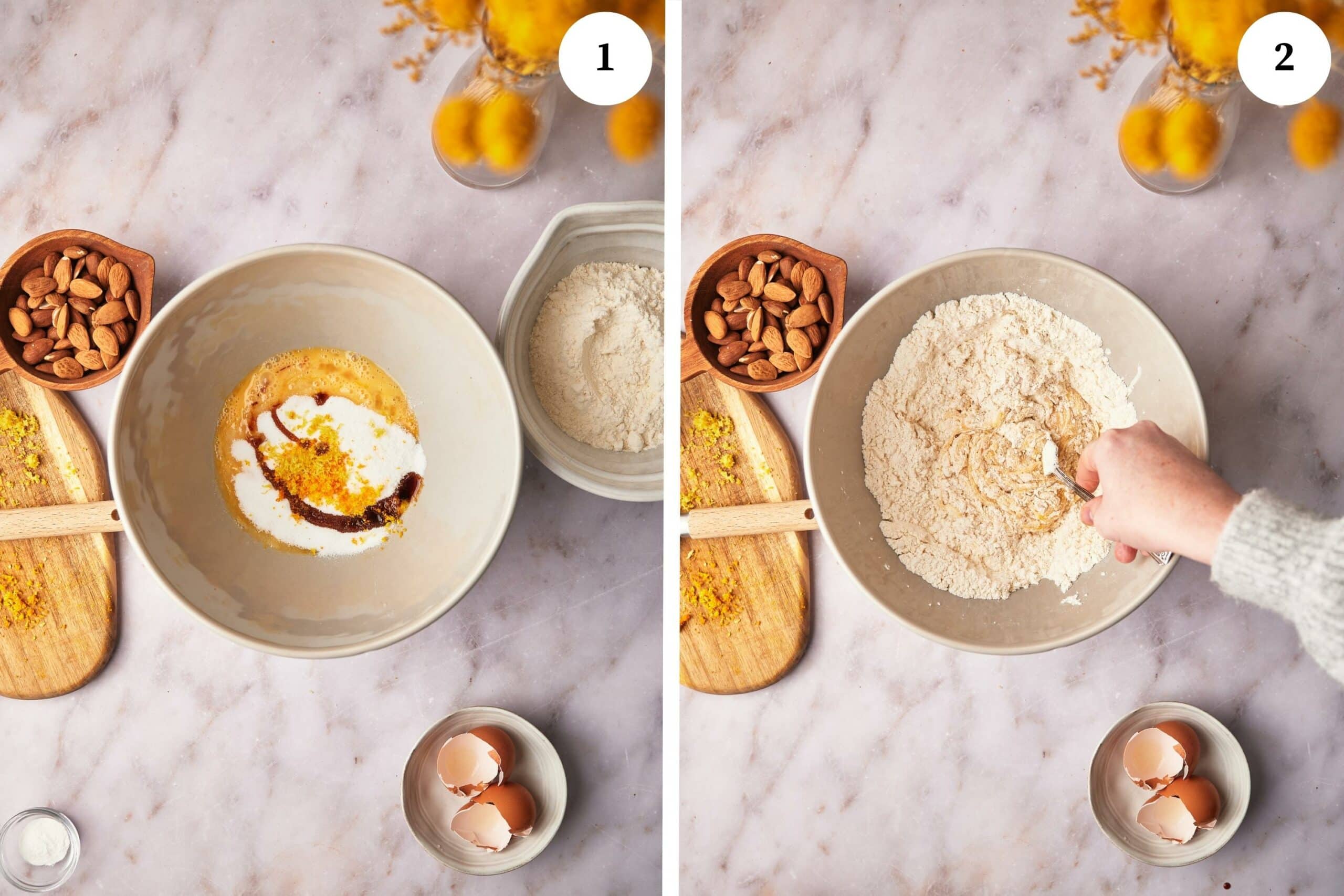 step by step pictures of biscotti recipe: mix the ingredients together with a fork
