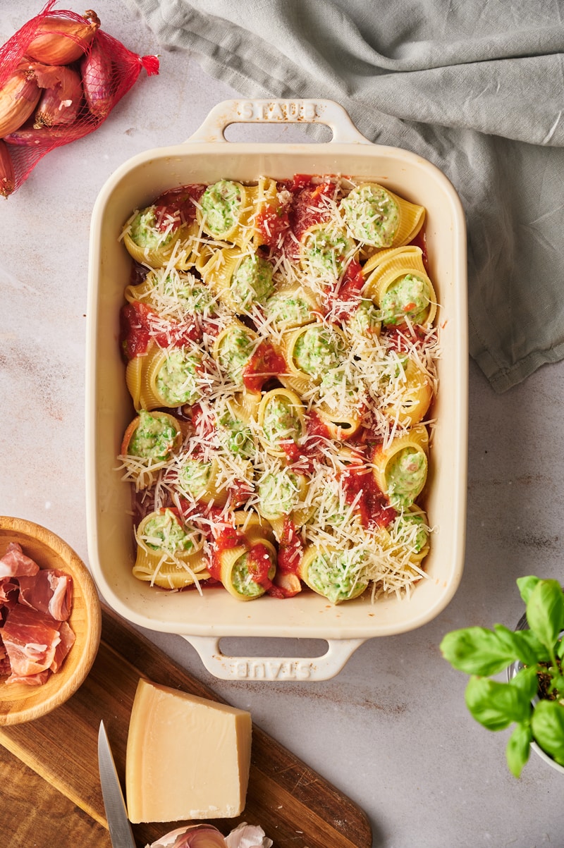 add a dusting of the remaining Parmigiano Reggiano, Grana Padano or Parmesan cheeses or other cheese mixture.