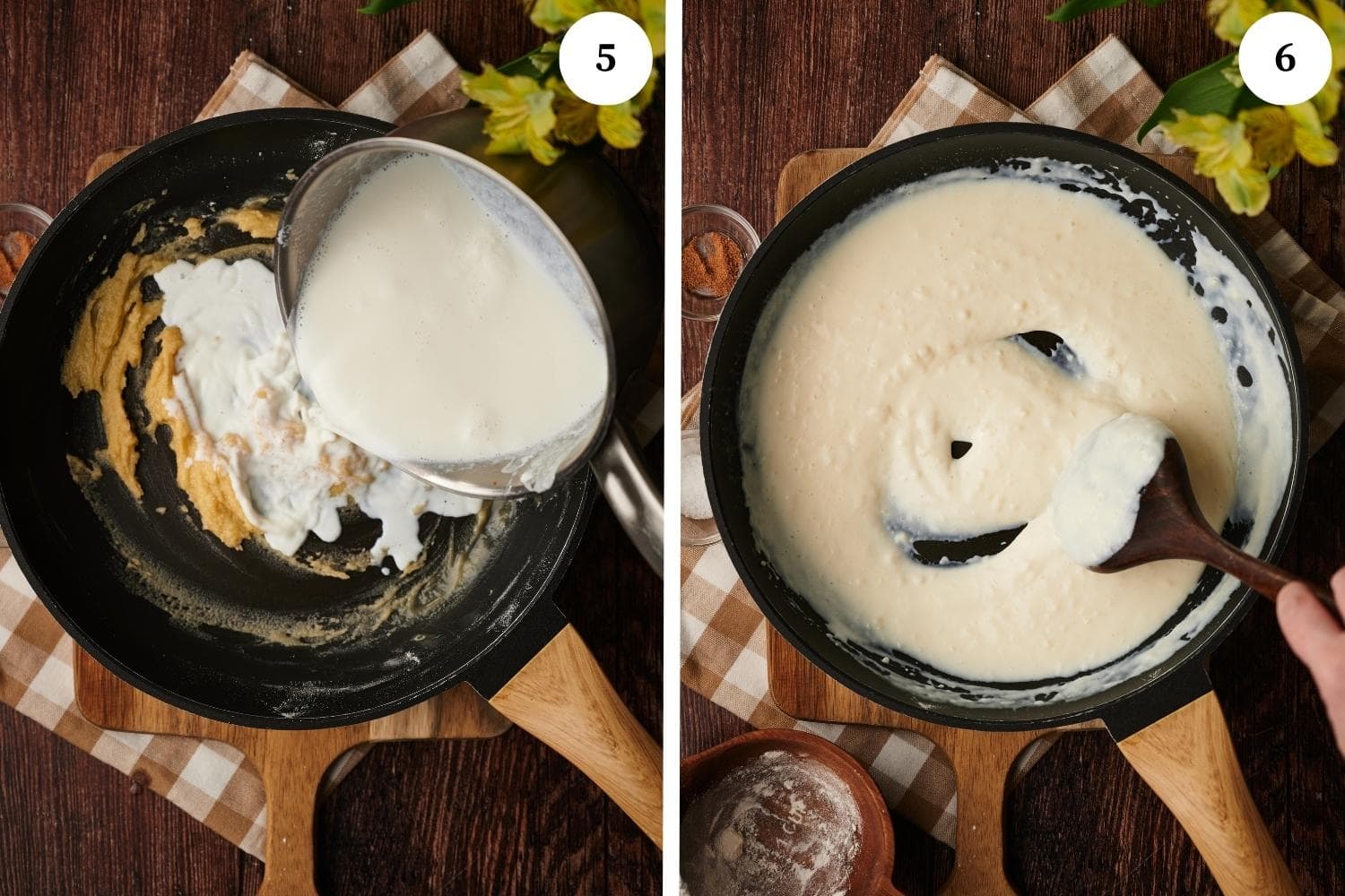 besciamella recipe step by step picture: add the warmed milk little by little to the roux and mix