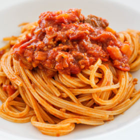 spaghetti alla chitarra with pork and lamb meat sauce recipe