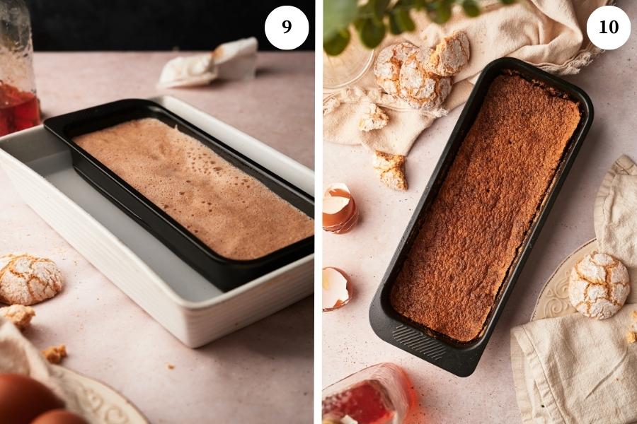 two fotos showing how to cook the bonet dessert in bain maire