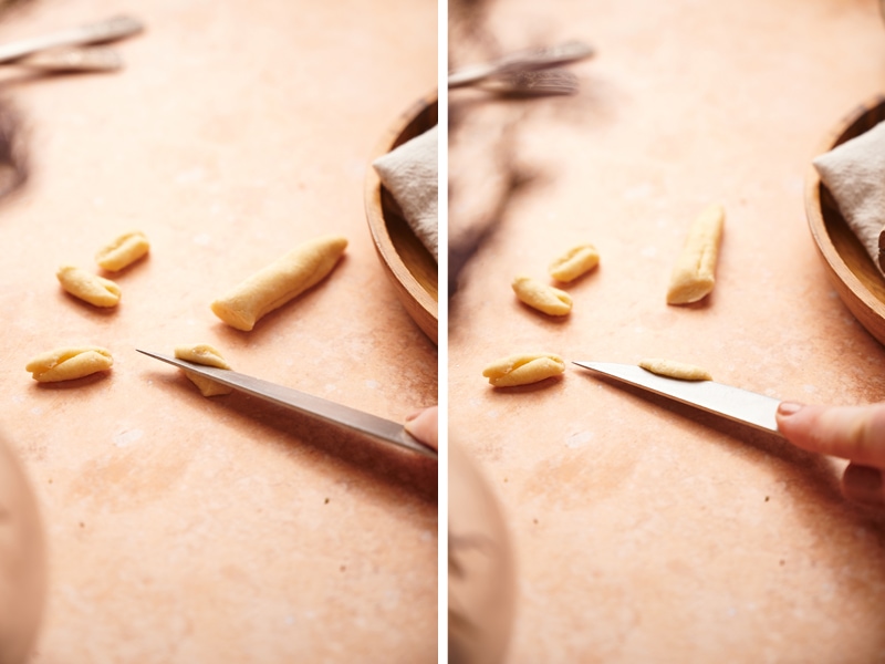 shape the cavatelli with the tip of your finger or with a knife