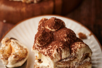 sliced piece of tiramisu layered cake
