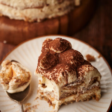 sliced piece of tiramisu layered cake