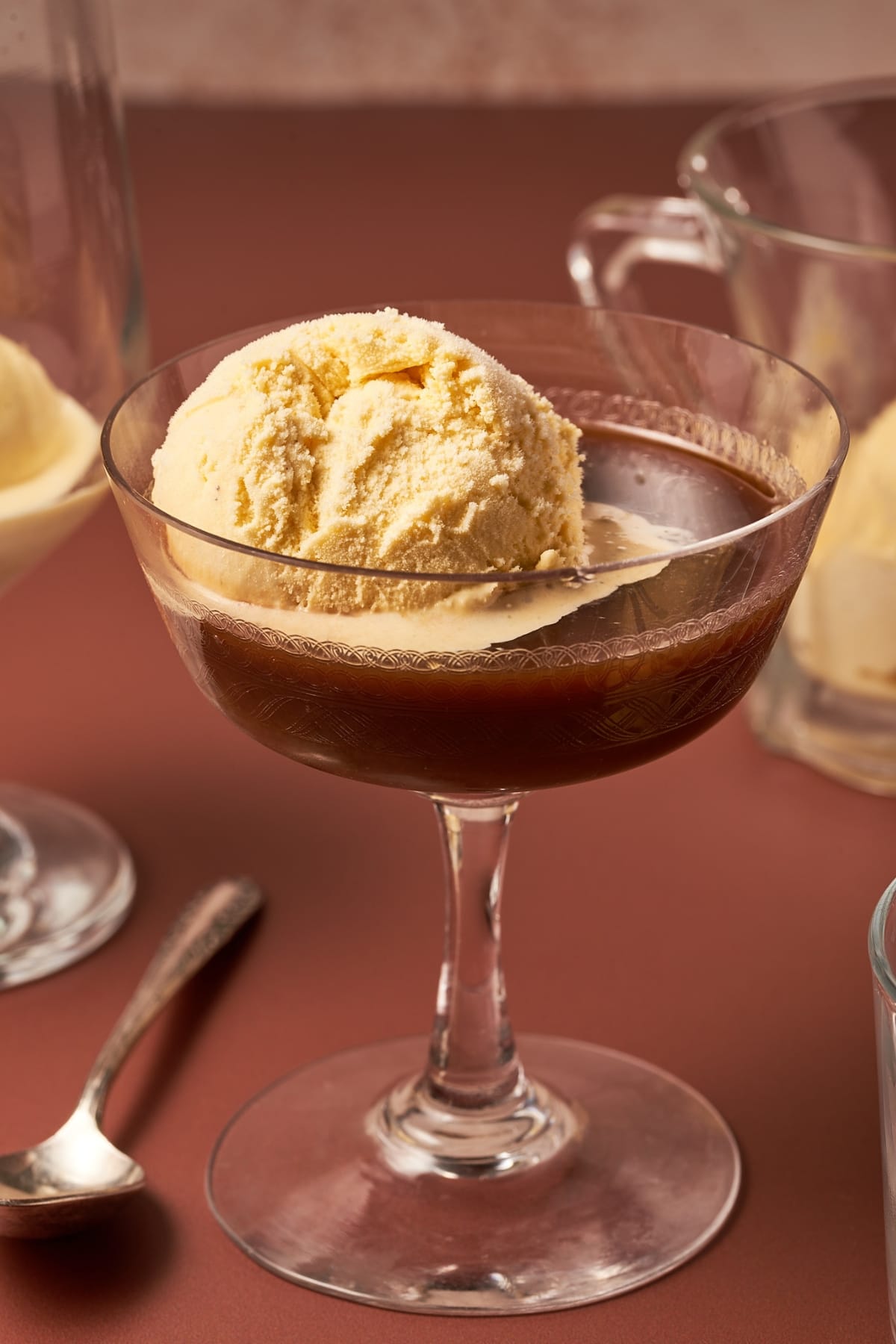 close picture of affogato al caffee in a serving glass