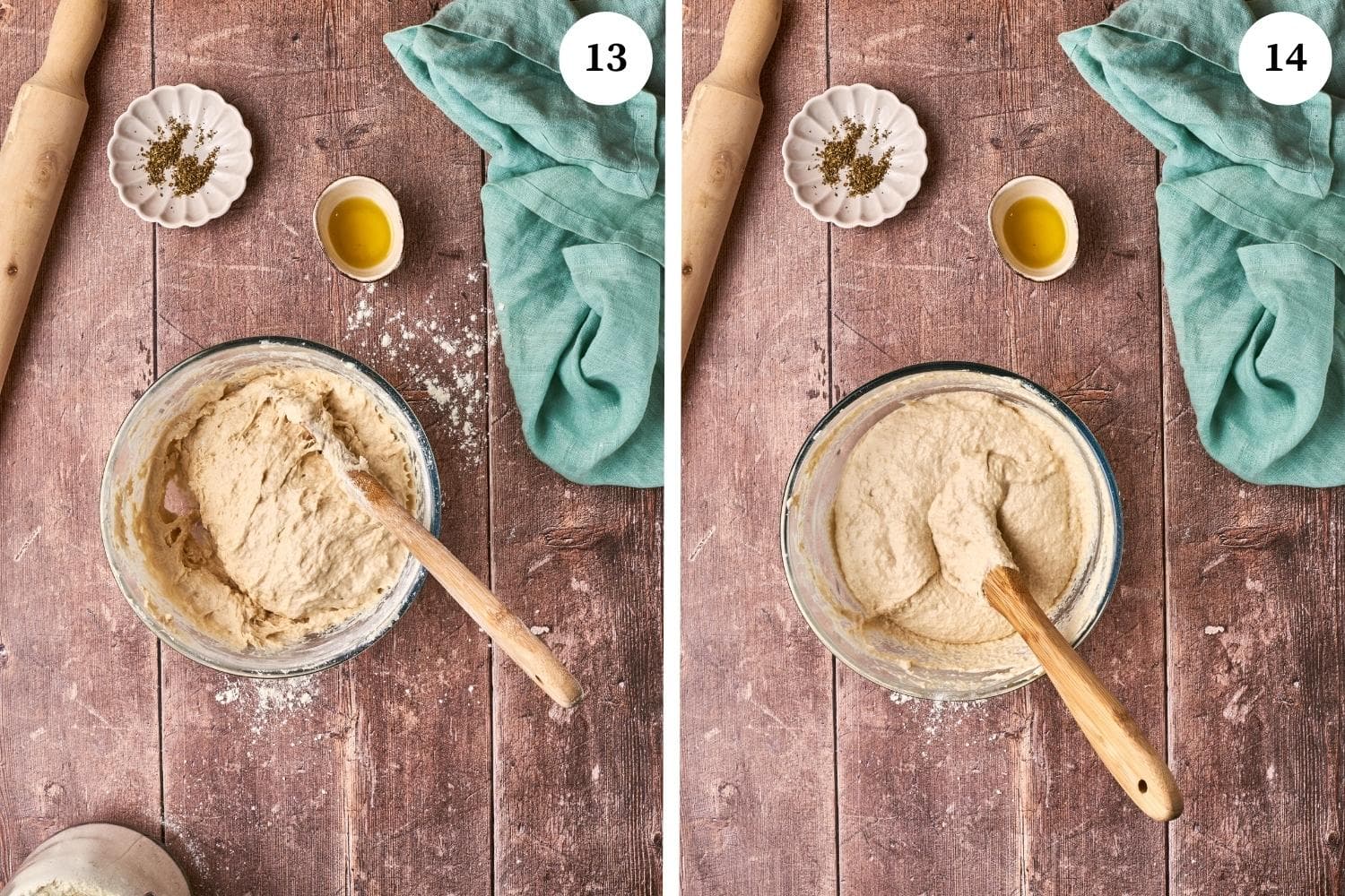 Step by step for making panzerotti: mix the ingredients together to form the dough.