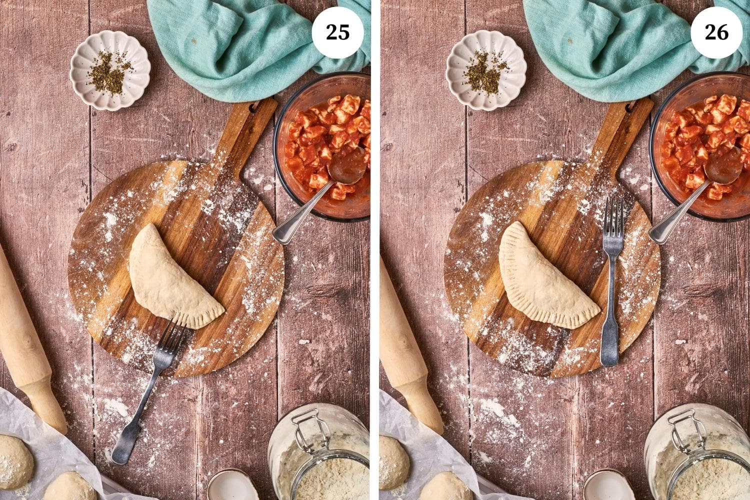 Step by step for making panzerotti: press the edges of the dough together with a fork or your fingers to tightly seal the turnovers.