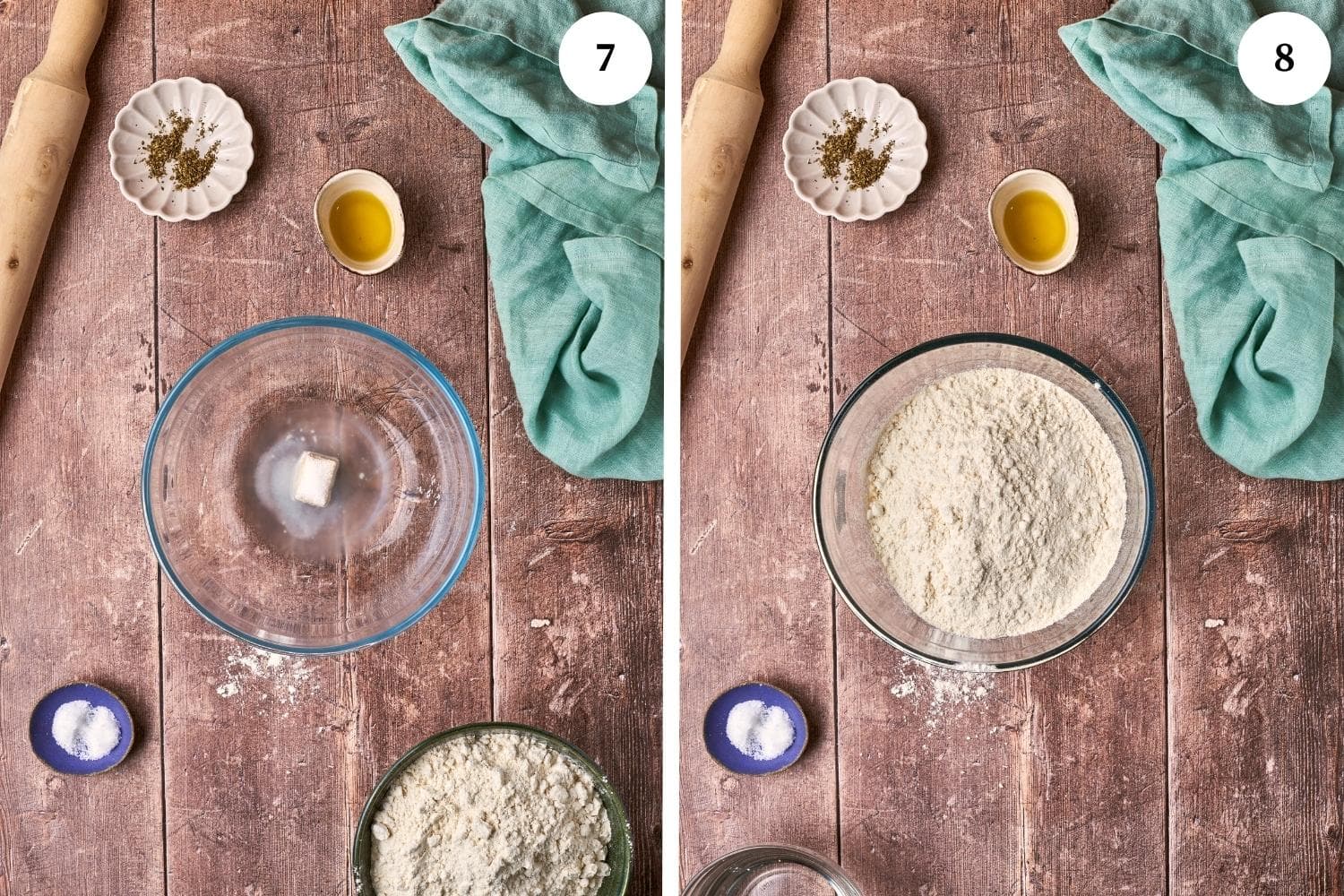 Step by step for making panzerotti: stir in the sugar, then add the flour.