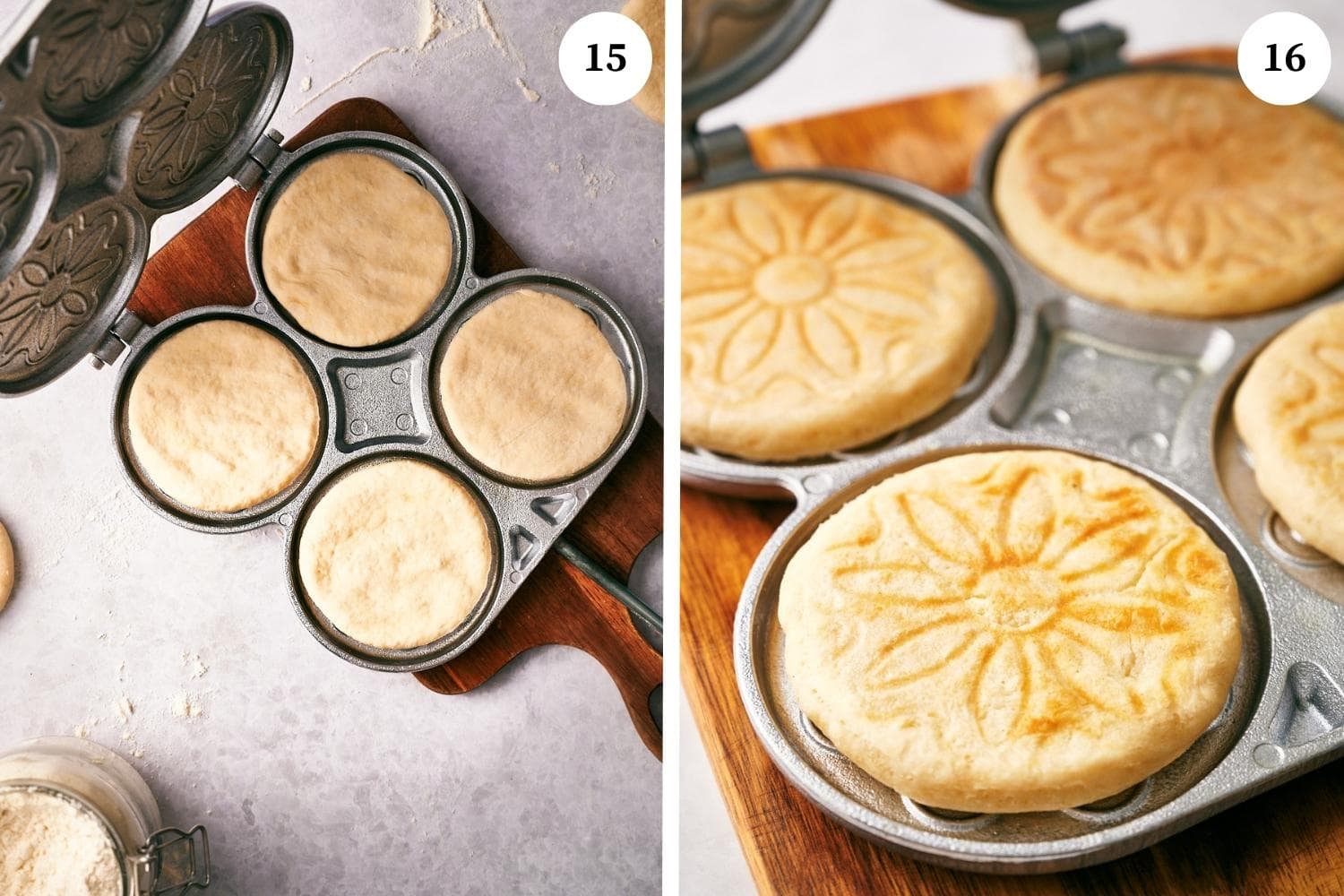 Process of making Tigelle Foccaccine Bread: If you have a tigelliera, heat it and use it to make your tigelle as indicated in the directions that came with your device. 