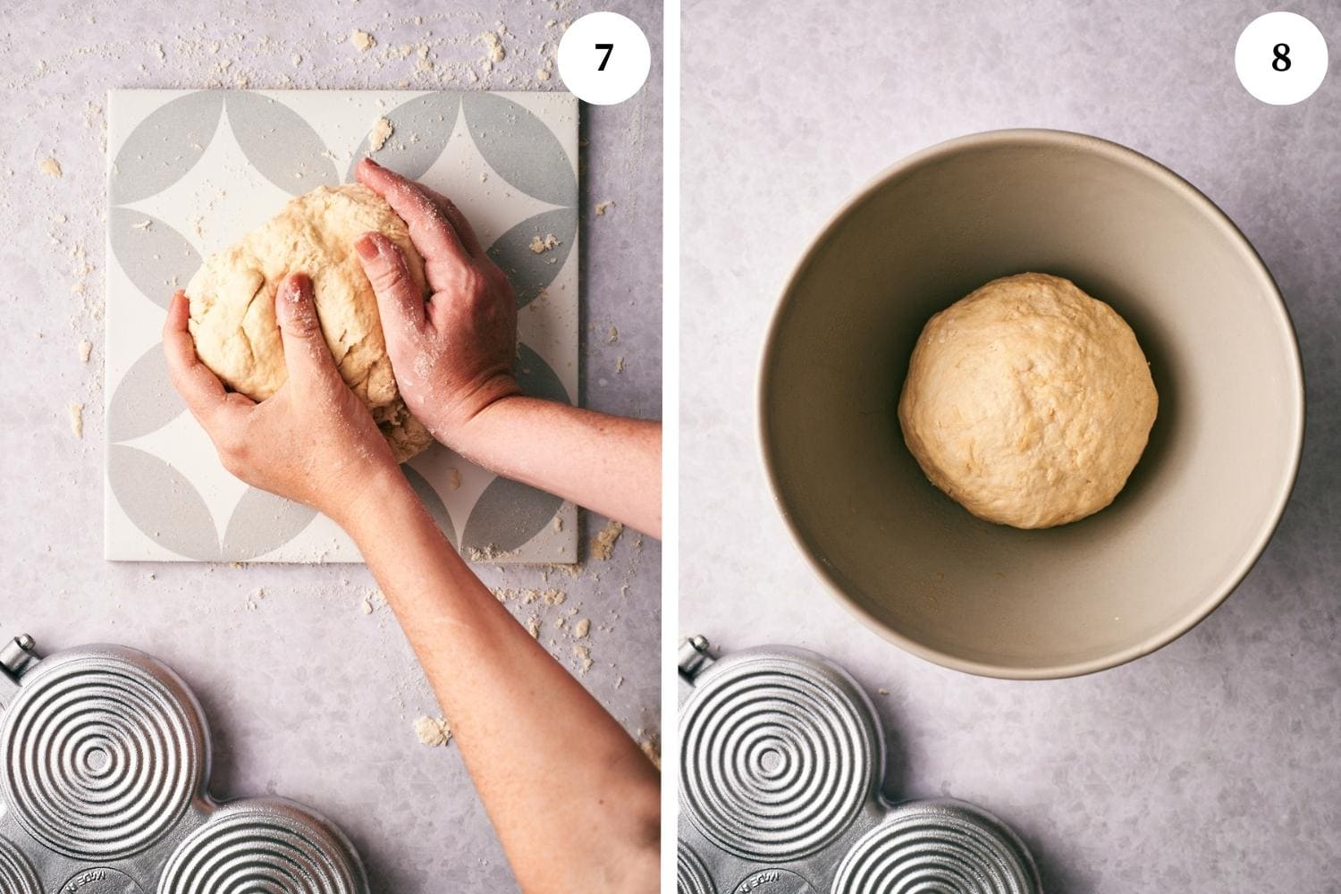 Process of making Tigelle Foccaccine Bread:  Form the dough into a smooth ball and put it in a clean bowl.