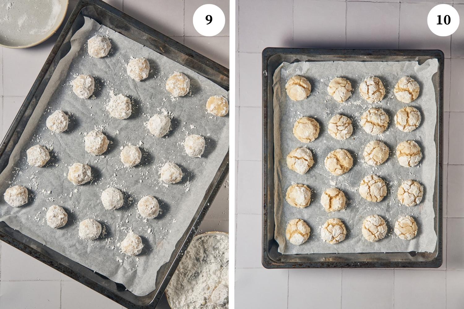 almond cookies lined in a tray.