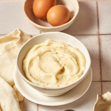italian pastry cream in a white bowl