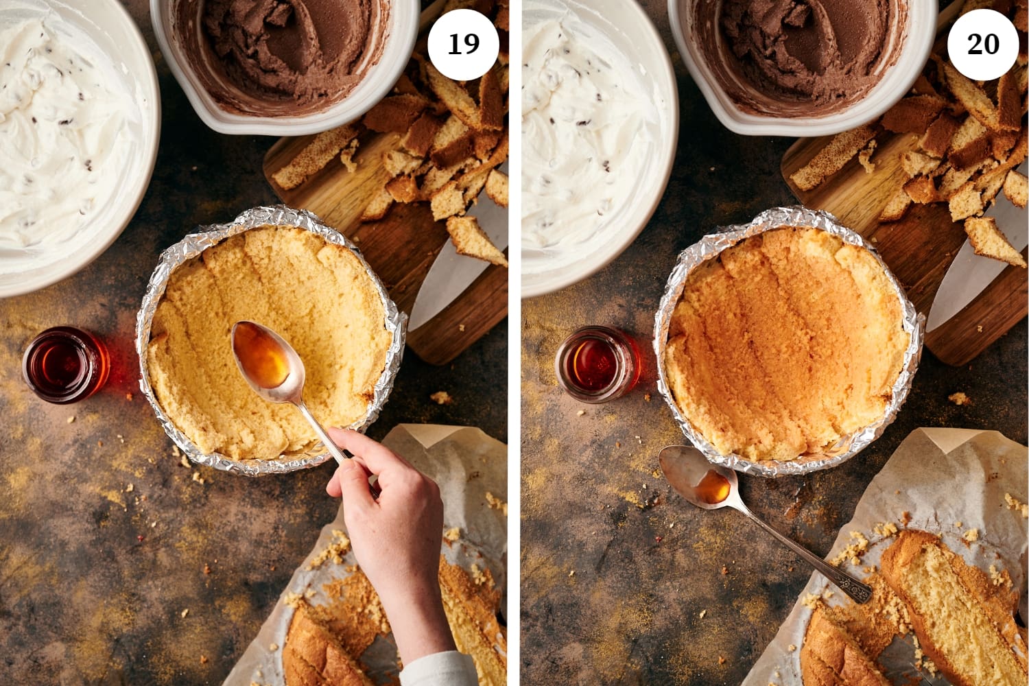 zuccotto procedure: layered cake wet with liquor