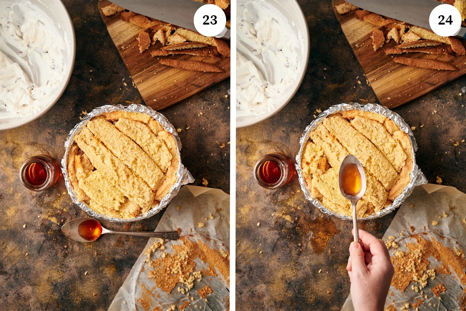 zuccotto procedure: covered the top with cake and liquer.