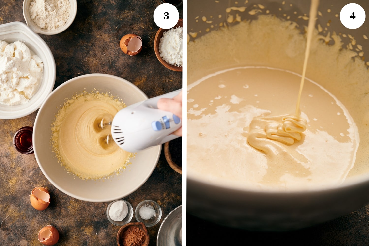 zuccotto procedure: egg mixture being beaten with an electric hand mixer.