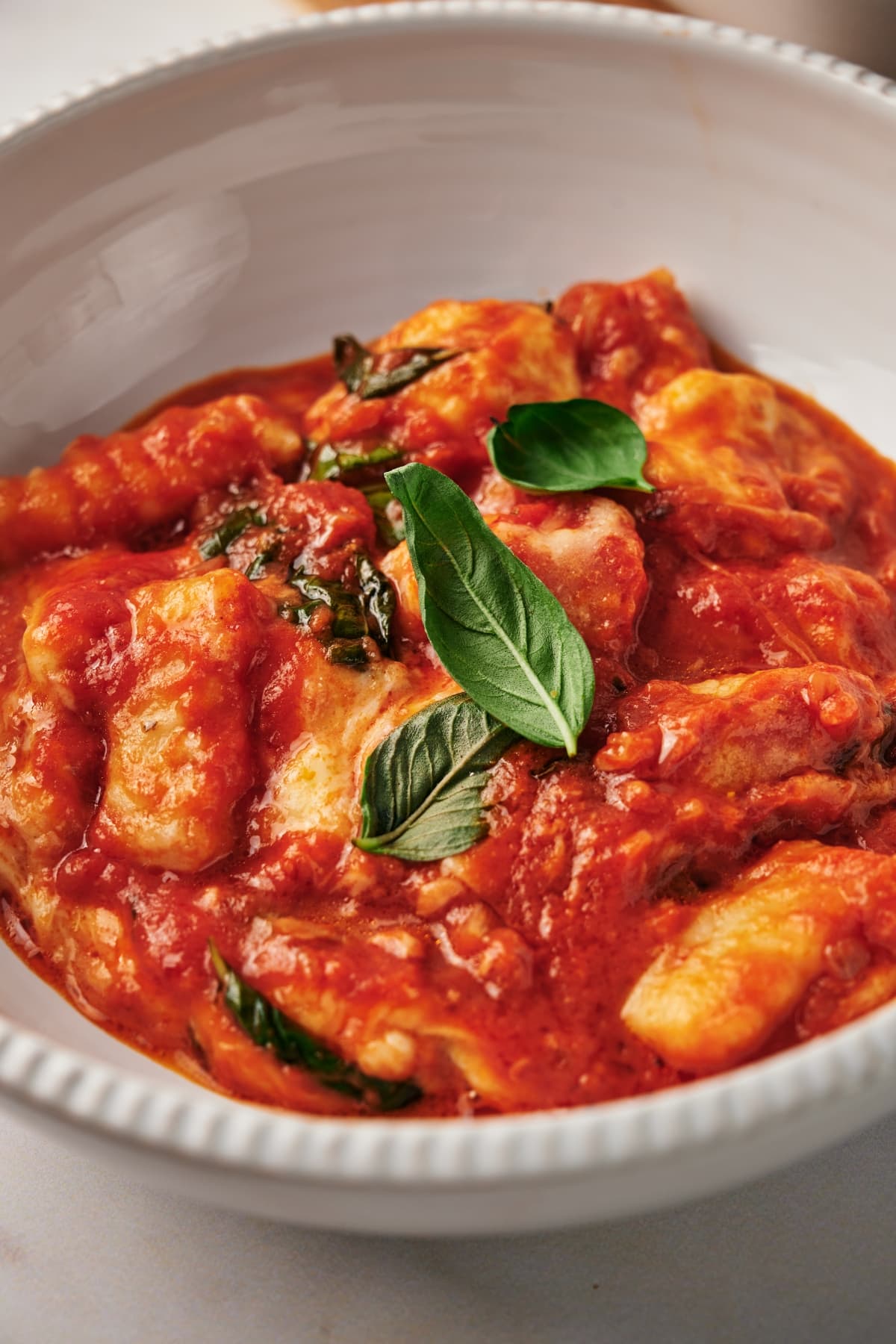 Gnocchi alla Sorrentina in a serving dish.