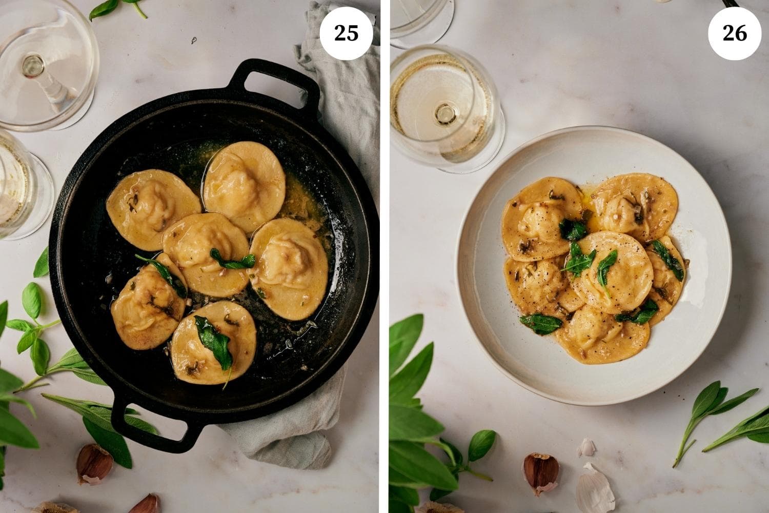 Process of making Lobster Ravioli: gently stir the ravioli into the sauce.