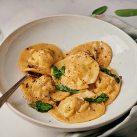 Lobster Ravioli on a serving plate