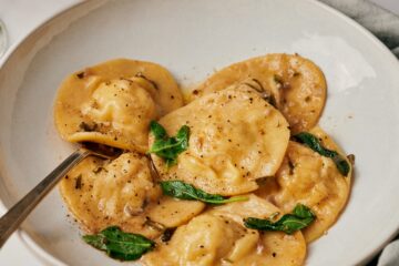 Lobster Ravioli on a serving plate