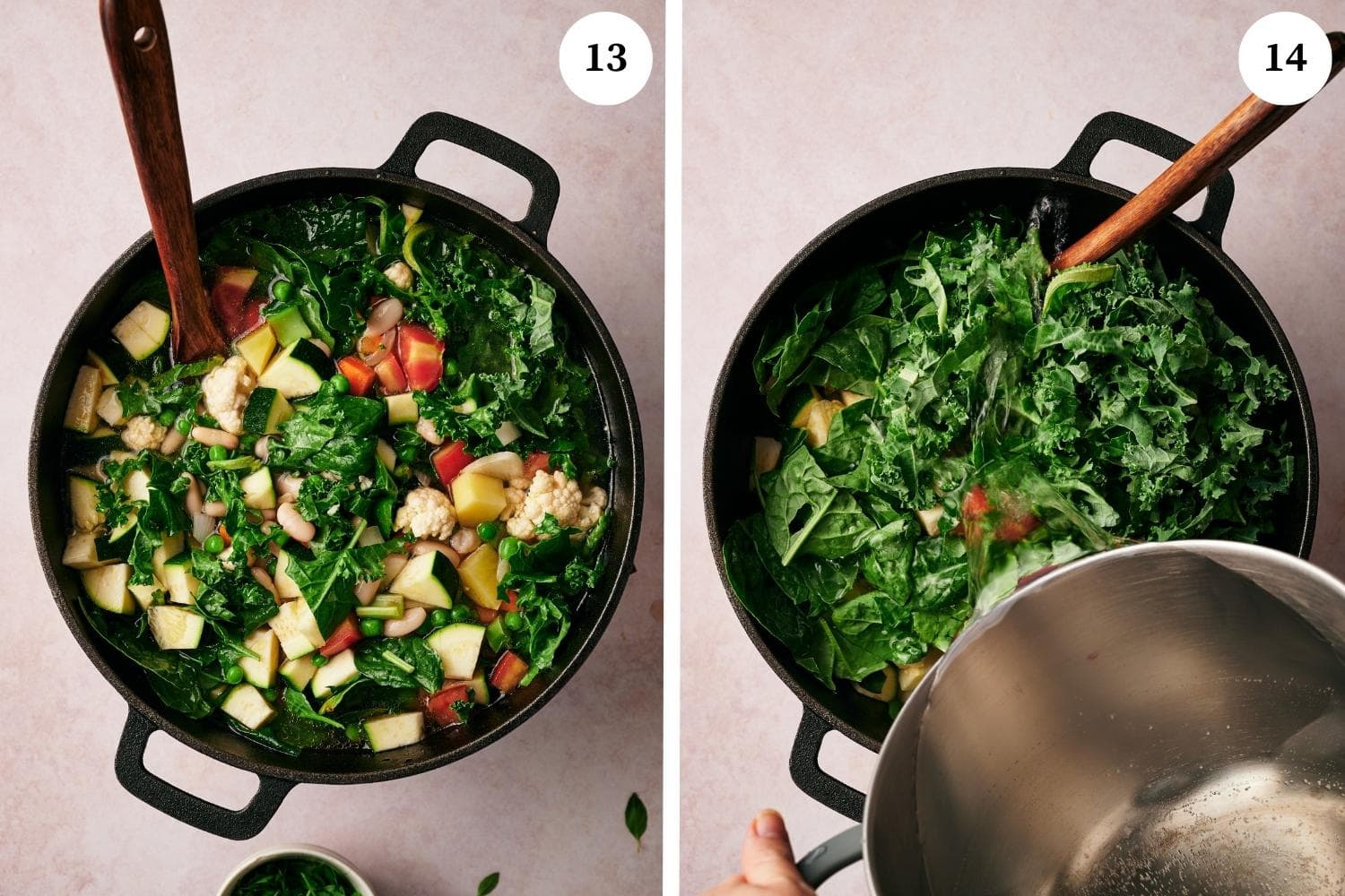 Step by step process for making minestrone soup: add the 6 to 7 cups of boiling water.