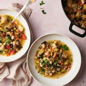 authentic minestrone soup in a bowl on a table