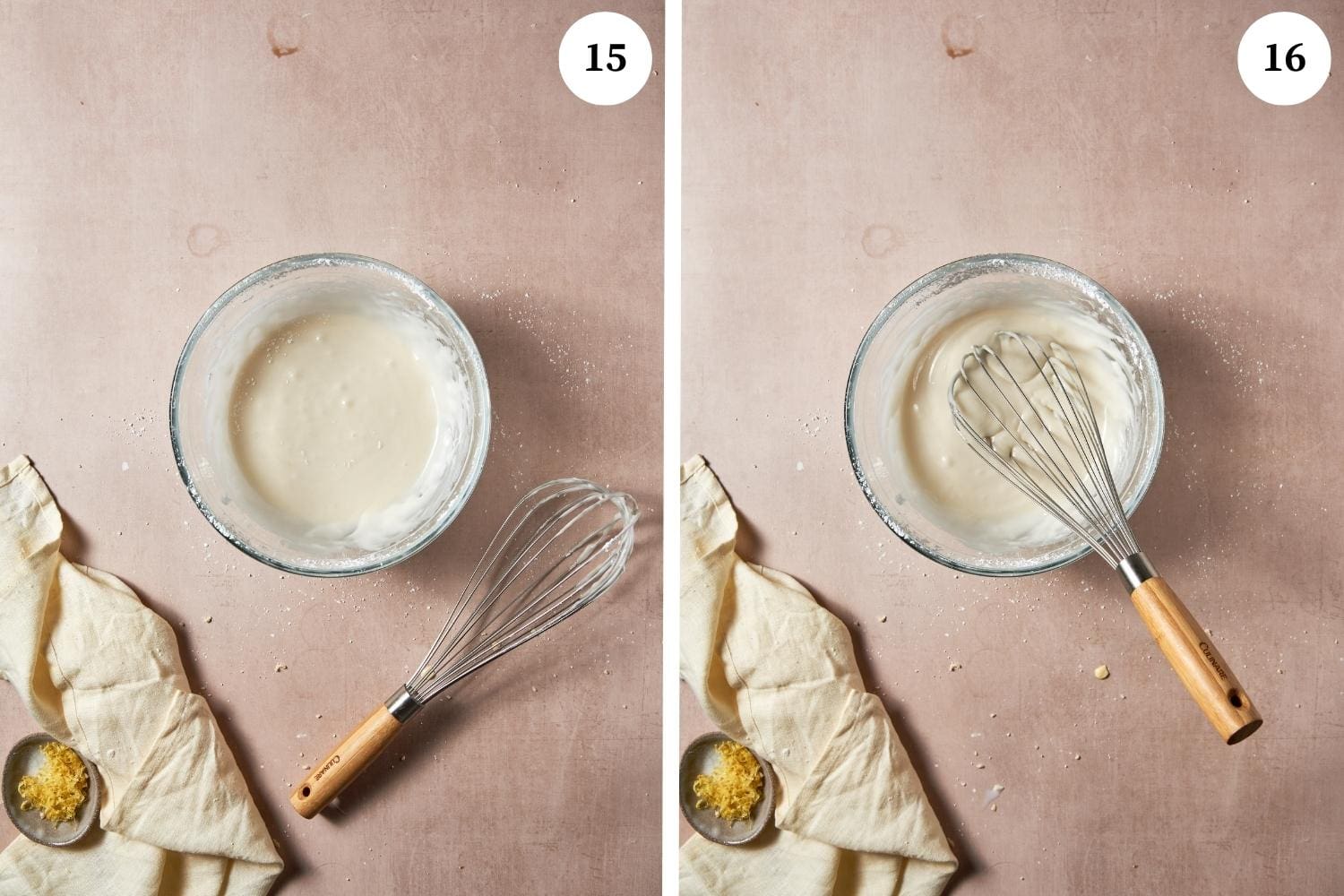 Ricotta cookies procedure: more milk is added to the mixture. 