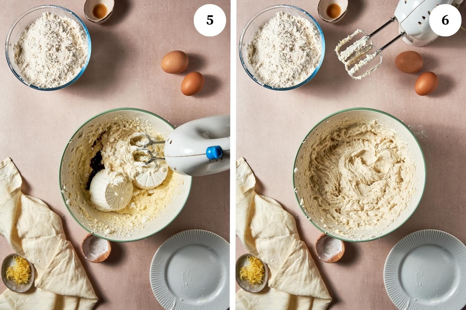Ricotta cookies procedure: the ricotta and the vanilla extract is added to the mixture.