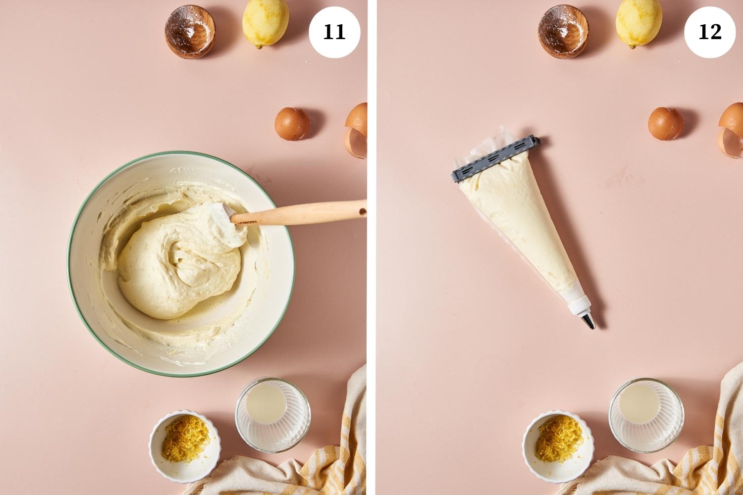 first photo is a finished filling next photo is filling in a piping bag