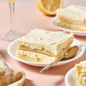 slice of lemon tiramisu on a plate