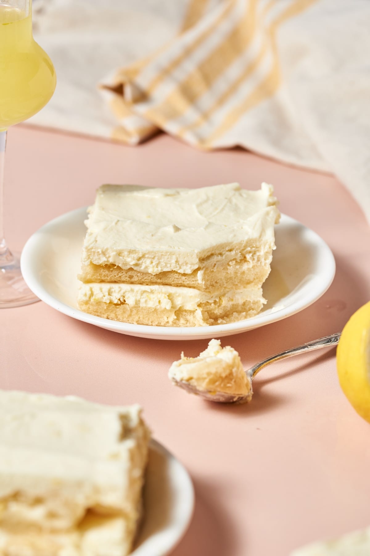 slice of lemon tiramisu on a plate