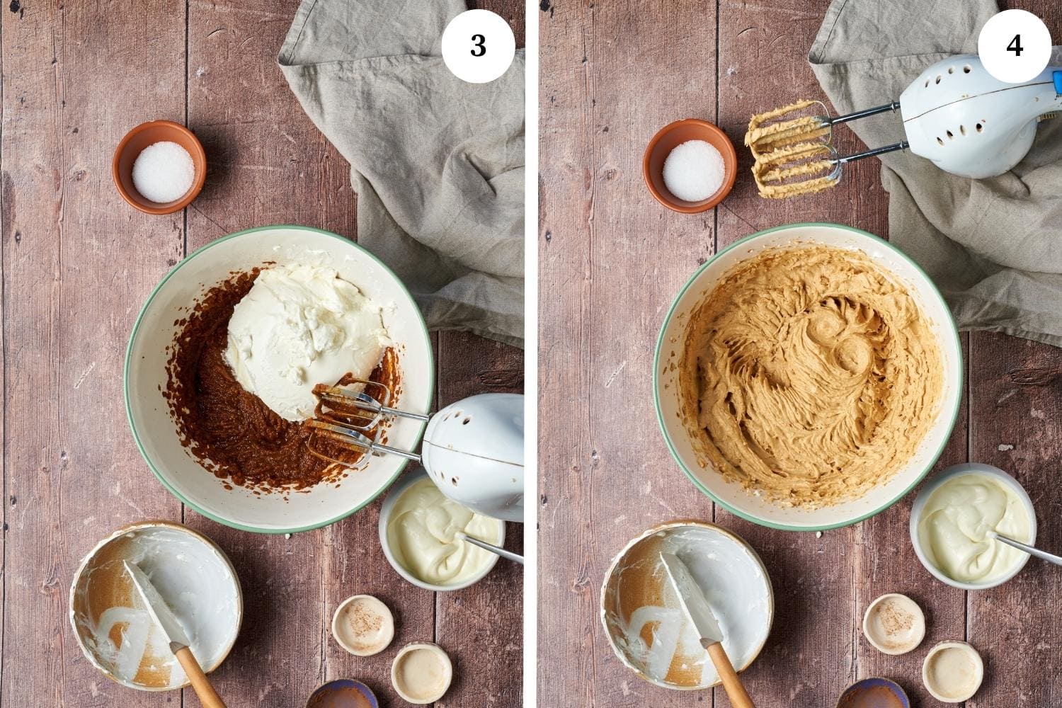 whipped mascarpone added into the mixture, next photo is a well blended mixture