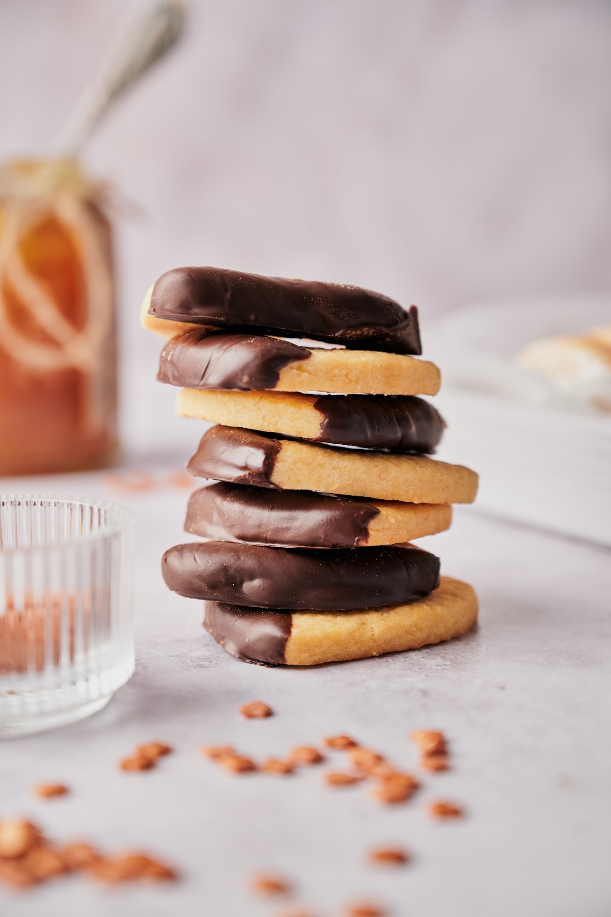 chocolate italian butter cookies piled up 