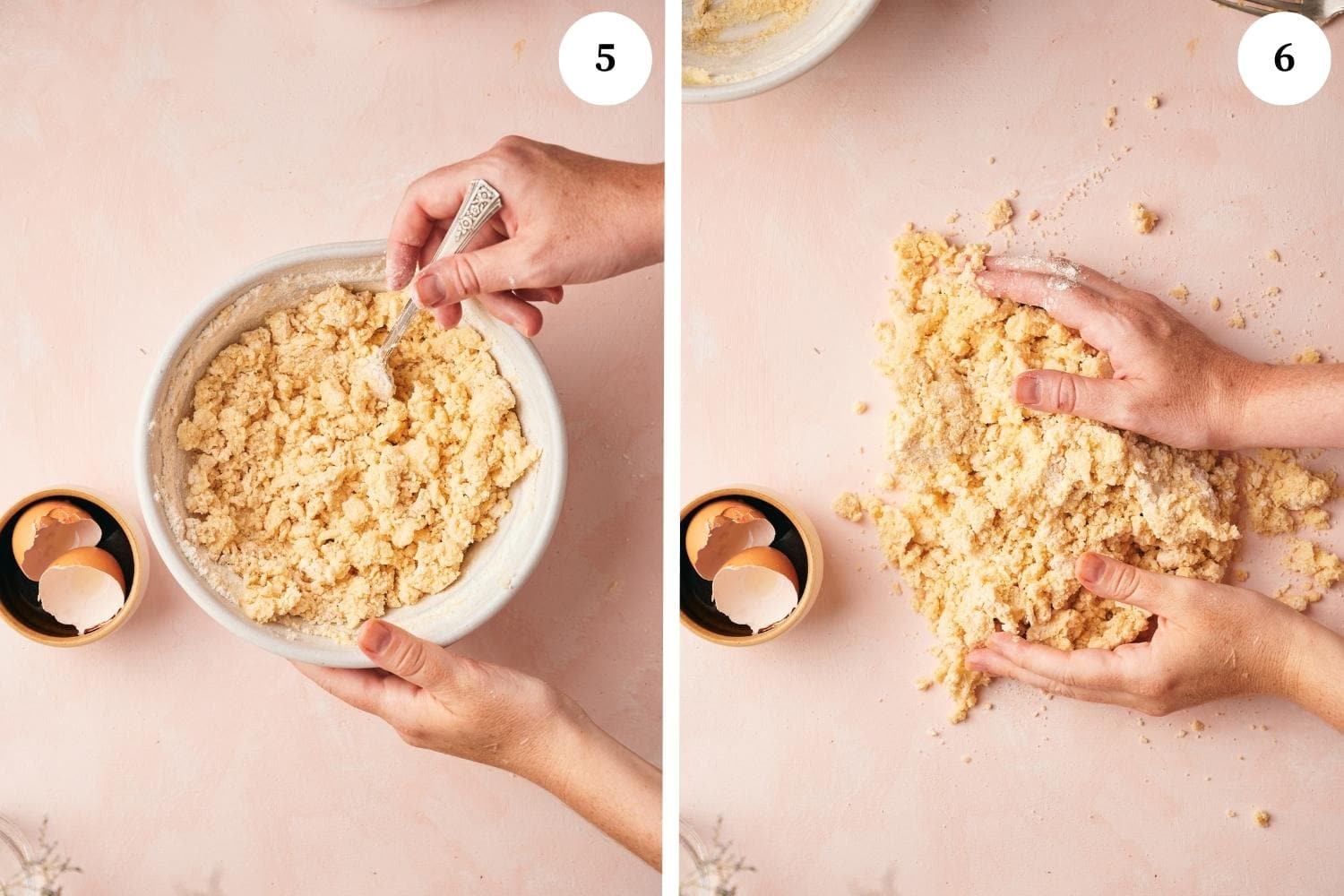 pasta frolla dough mixed with a fork and hands