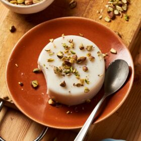 biancomangiare almond pudding on a plate