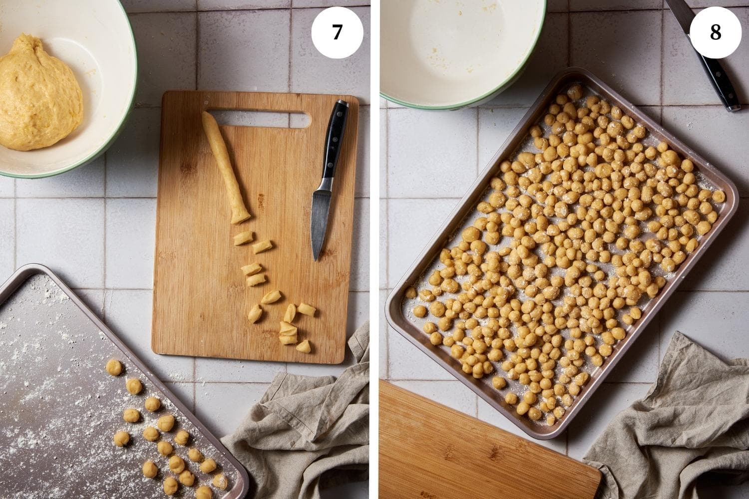 strufolli dough cut into smaller pieces and shaped into small balls