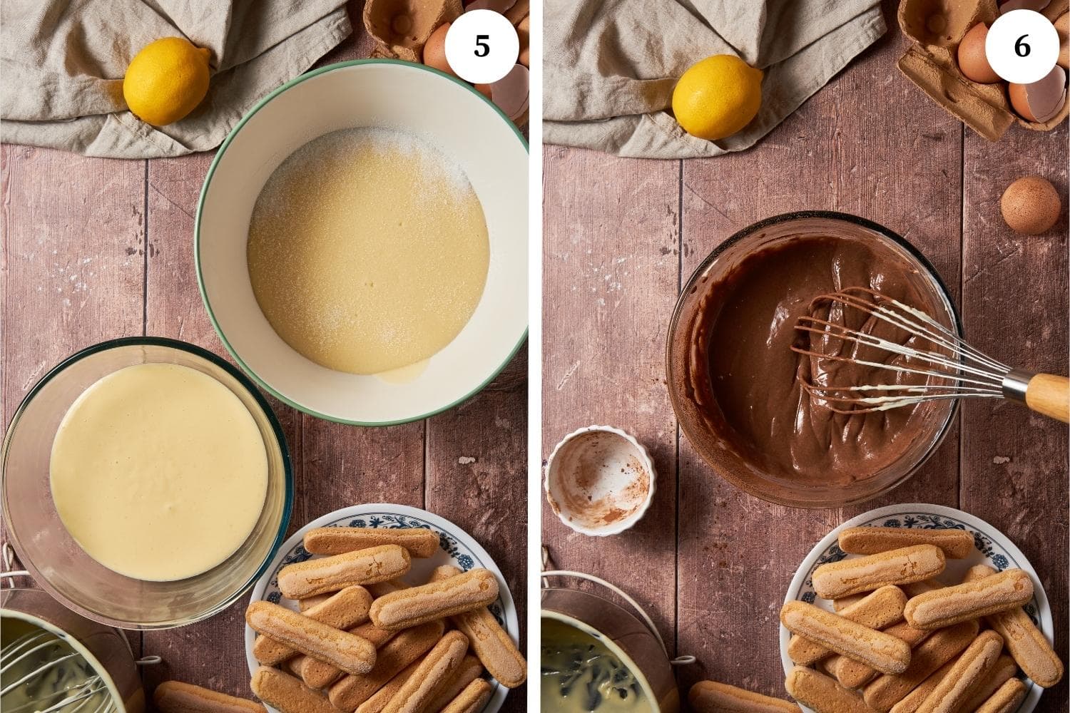 step by step instructions for zuppa inglese, flavor the pastry cream with sugar and cocoa