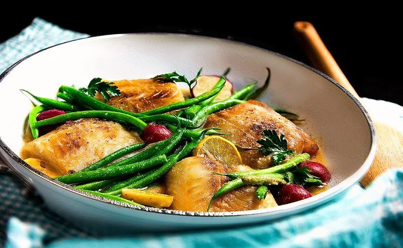 Baked Cod Recipe With Greenbeans and potatoes