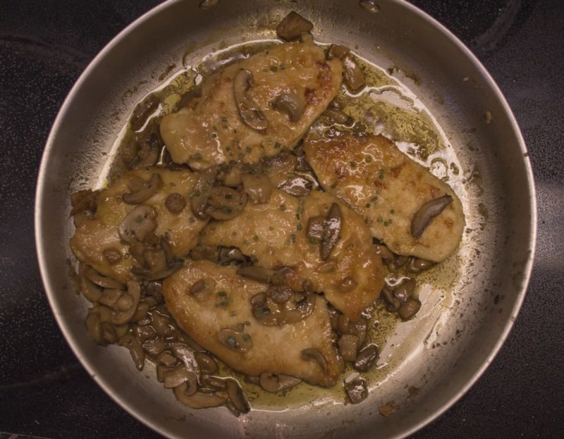 A shot of chicken marsala