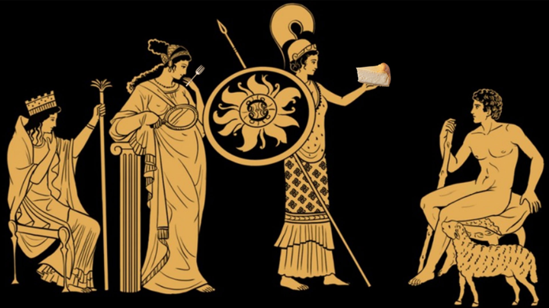 Greek figures and cheesecake