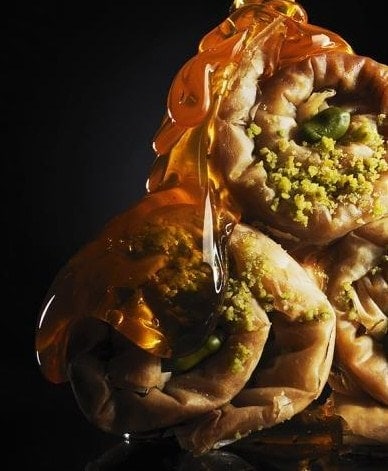 honey running over baklava