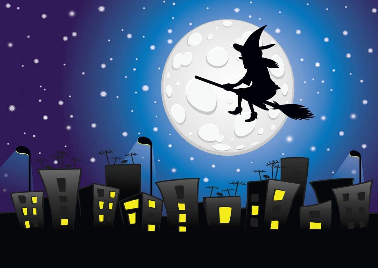 La Befana over city