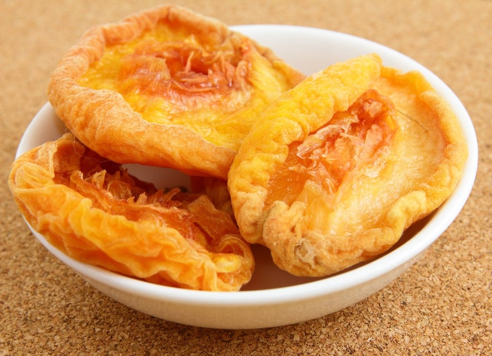 Dried peaches in bowl