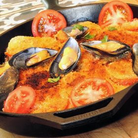Tiella Puglese Rice Potato Mussels casserole
