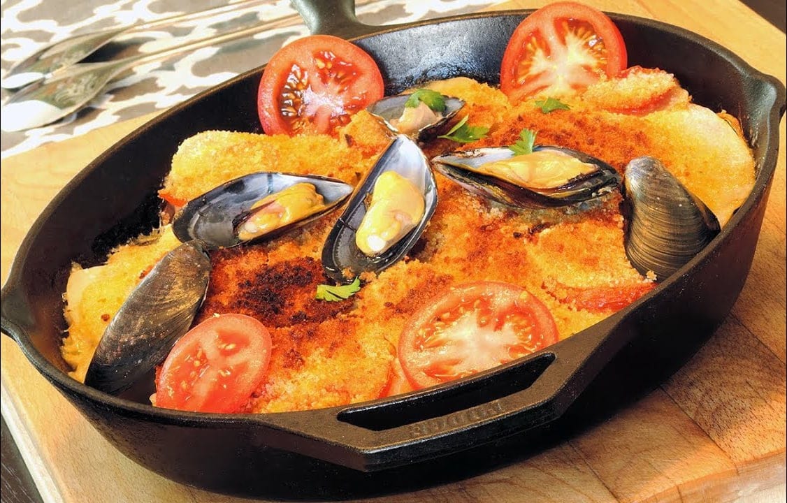 Tiella Puglese Rice Potato Mussels casserole